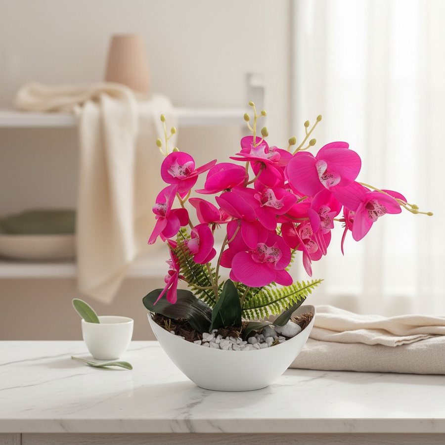 Orquídeas pink em tigela branca