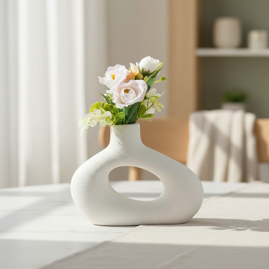 Arranjo artesanal em vasinho branco